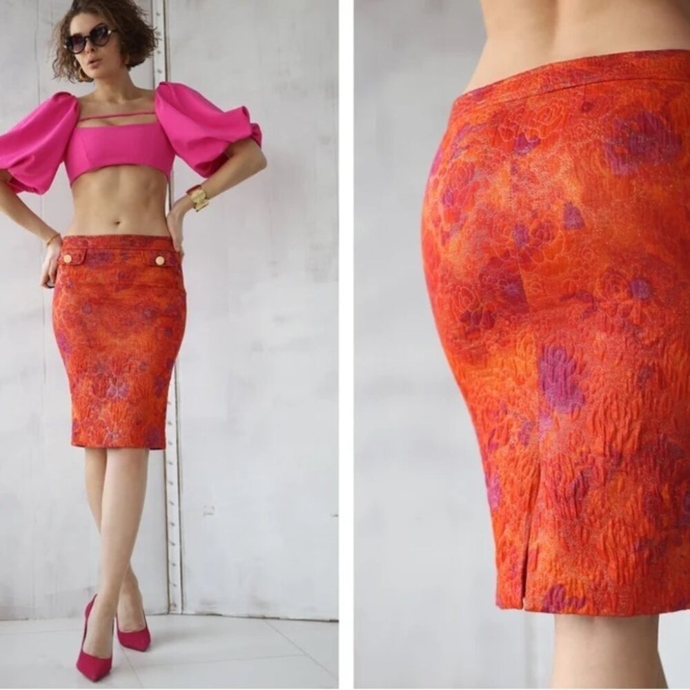 DOLCE GABBANA Vintage pink orange low waist pencil midi skirt